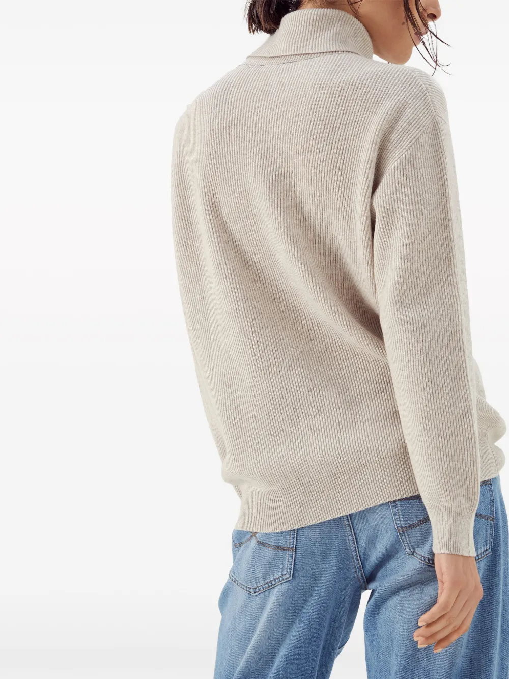 Brunello Cucinelli Ribbed Cashmere Roll-neck Jumper In Neutrals