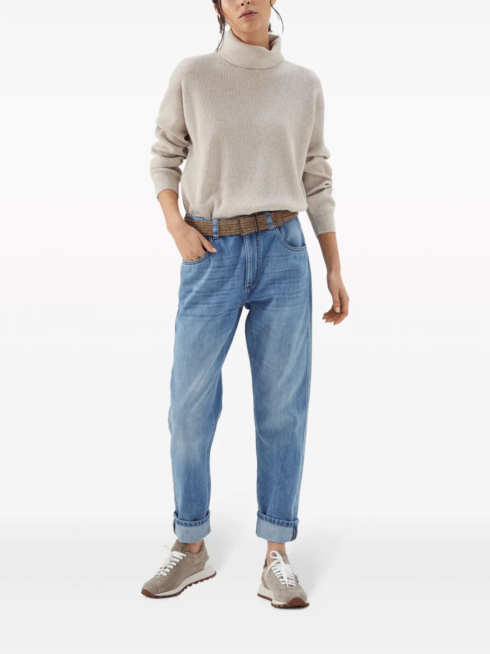Brunello Cucinelli Ribbed Cashmere Roll-neck Jumper In Neutrals