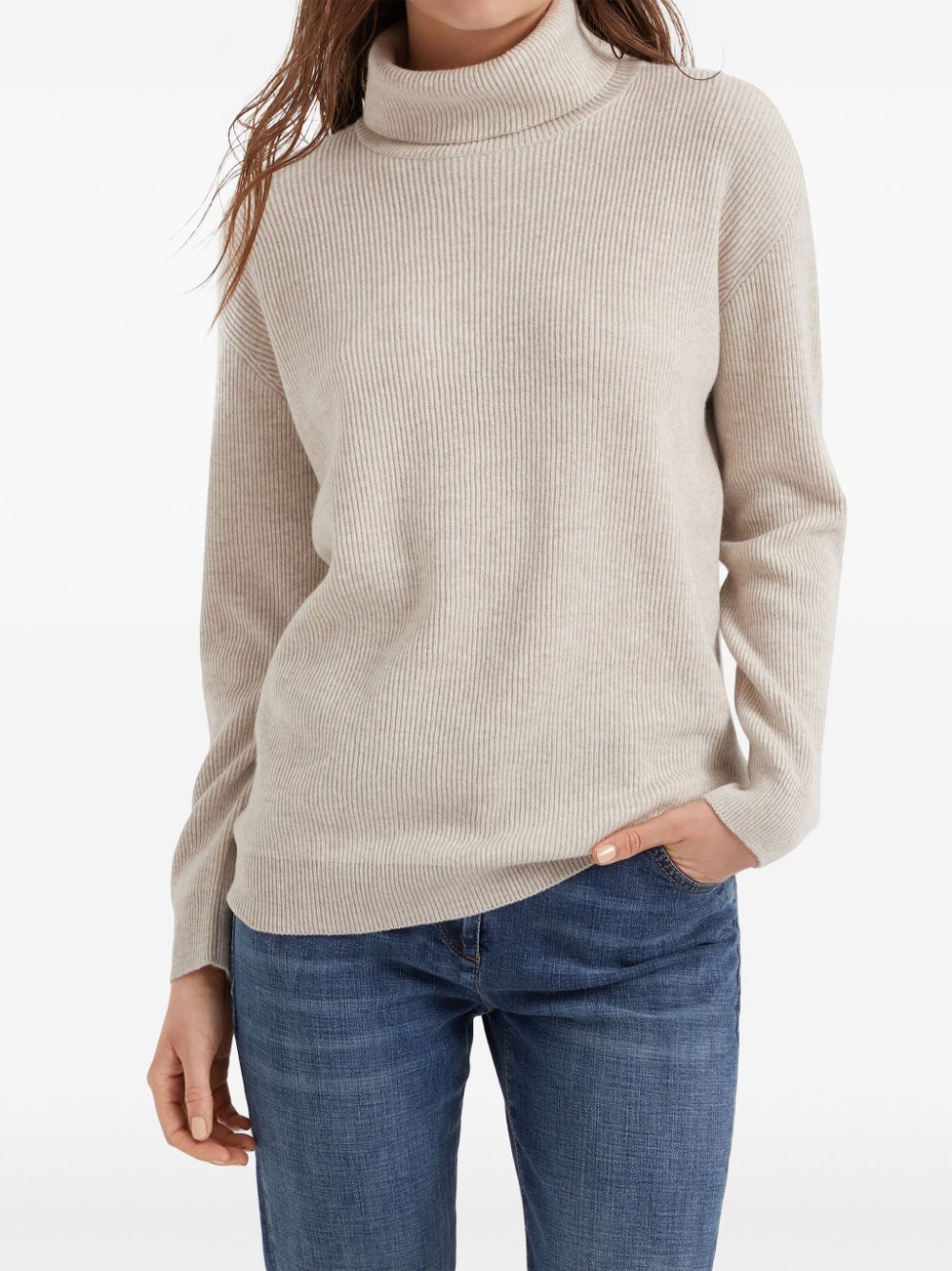 Shop for cheap Brunello Cucinelli ribbed cashmere roll-neck jumper Women