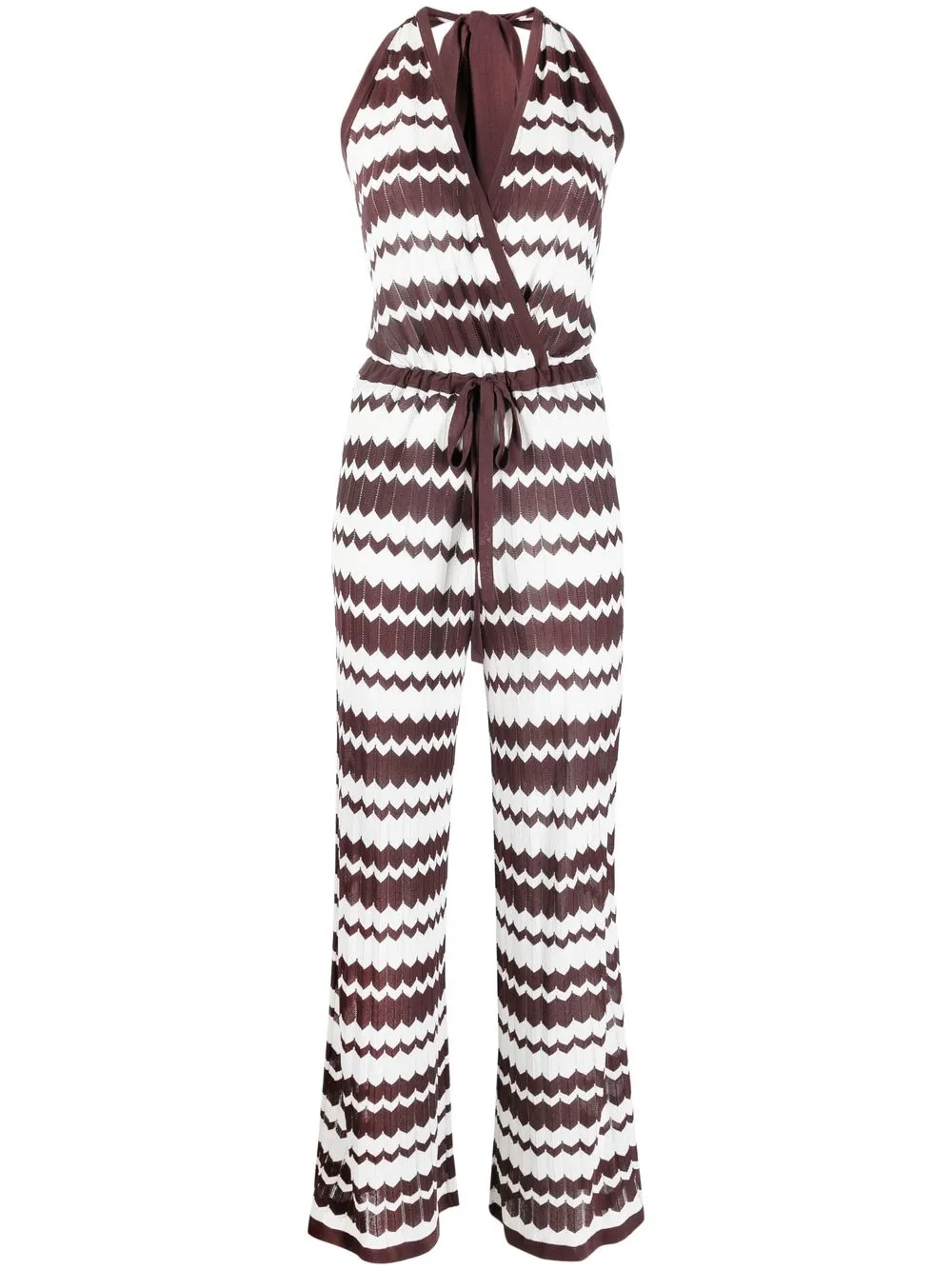 

P.A.R.O.S.H. jumpsuit tejido en zig zag con cuello halter - Marrón