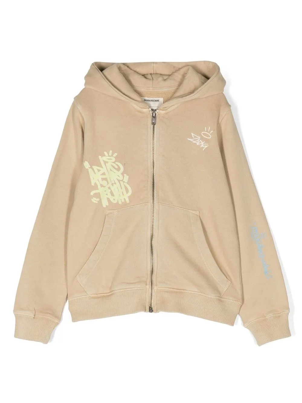 

Zadig & Voltaire Kids graphic-print zipped hoodie - Neutrals