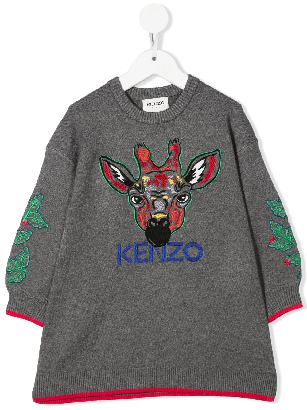 kenzo kids robe-pull à logo brodé - gris