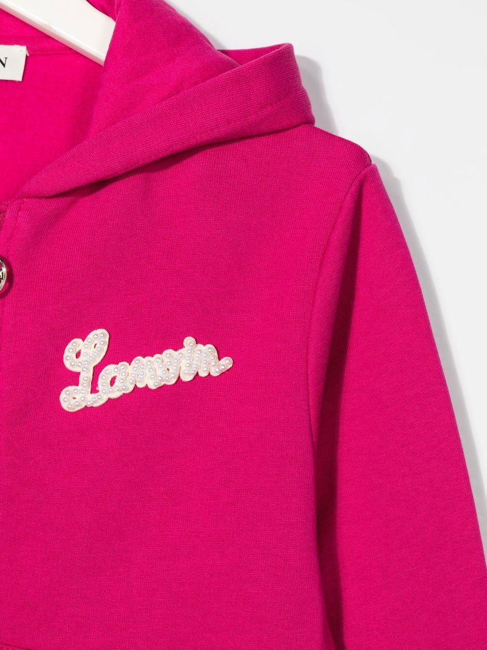 lanvin enfant embroidered-logo zip-up hoodie - pink
