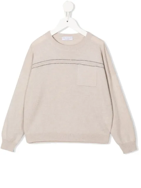 Brunello Cucinelli Kids suéter de cachemira con cuello redondo