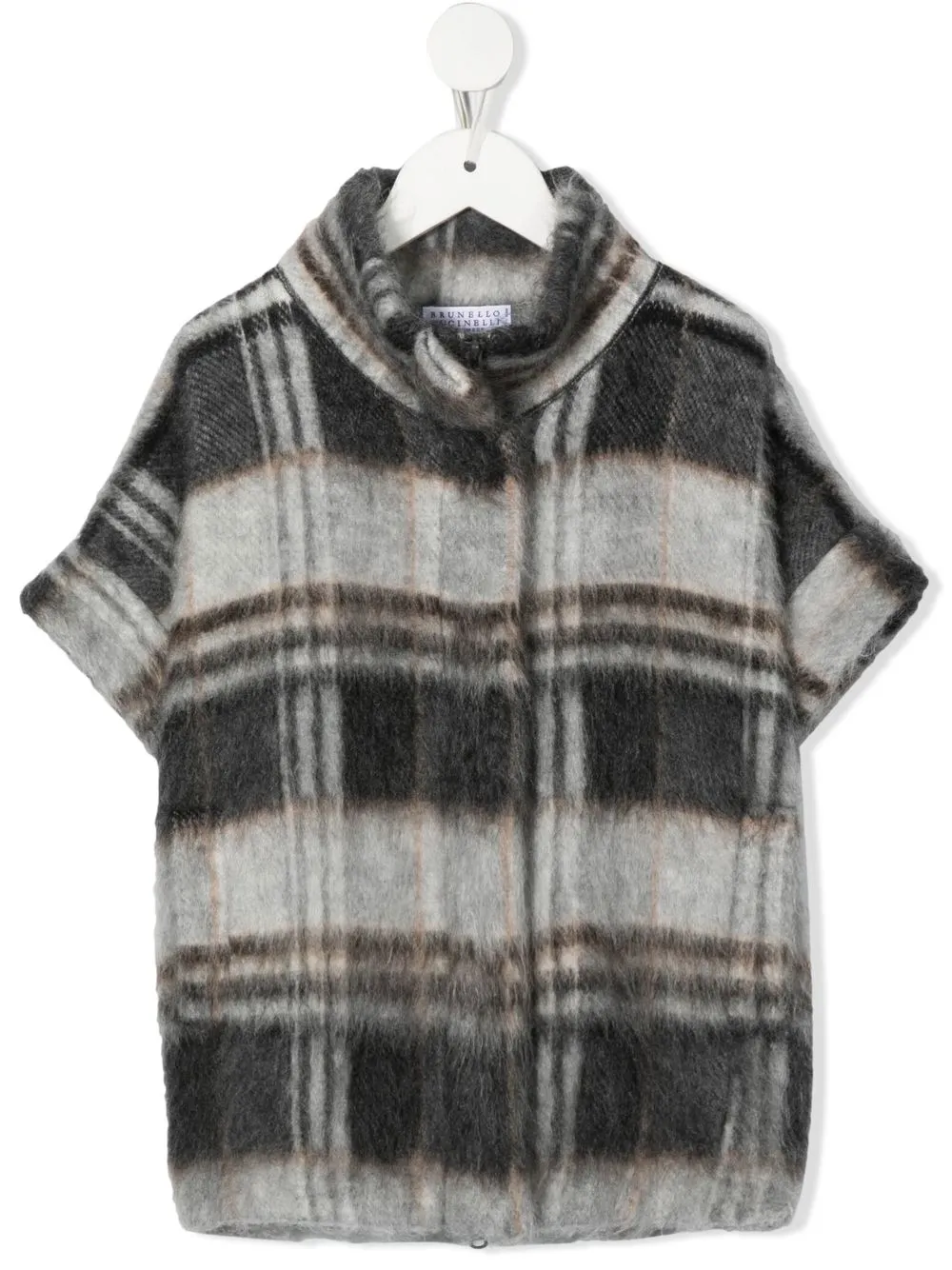 

Brunello Cucinelli Kids checked-pattern textured coat - Grey