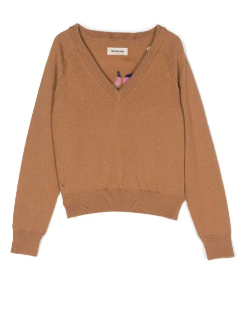 Zadig & Voltaire Kids كنزة برقبة V وطبعة جرافيك