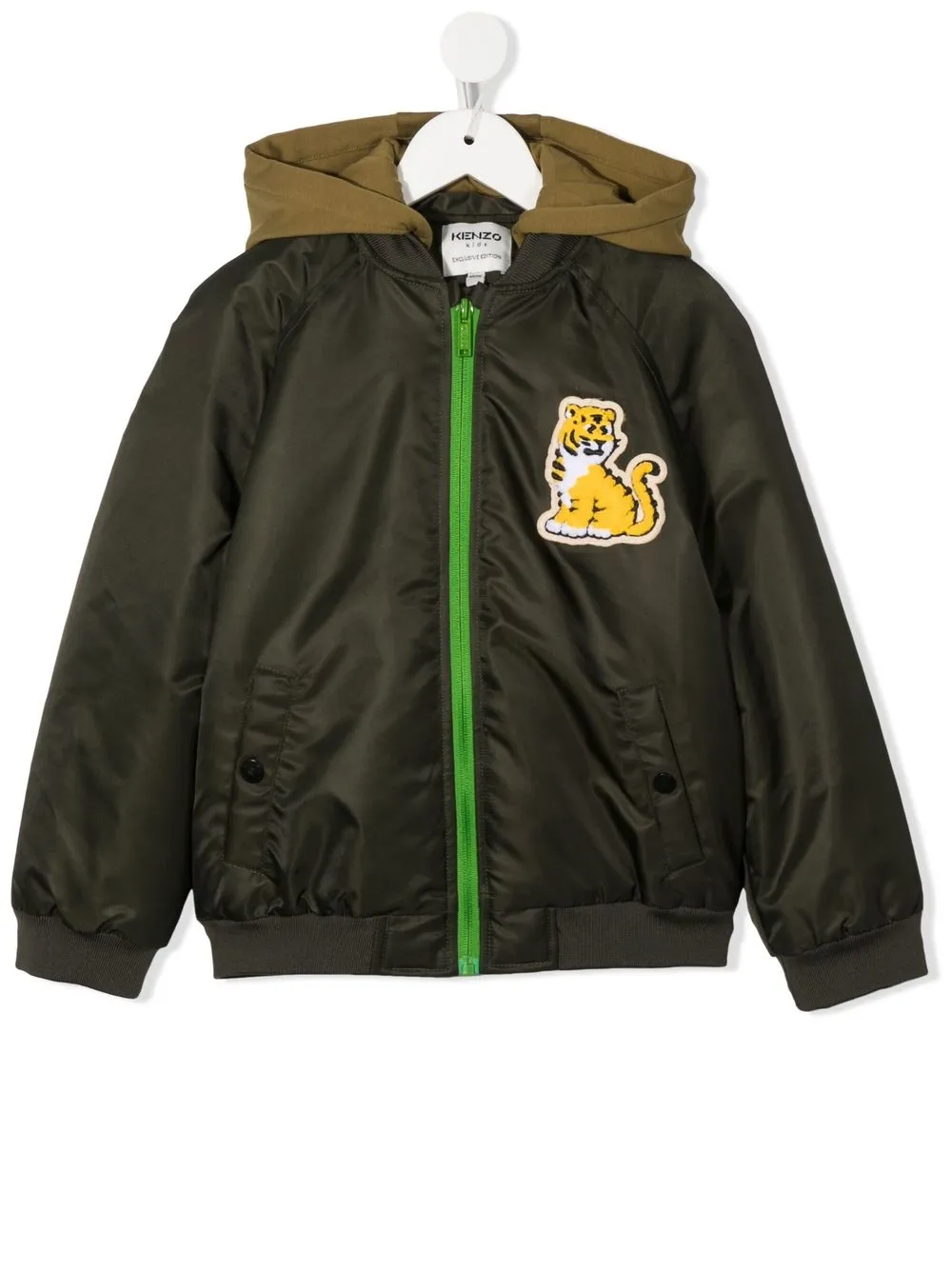 

Kenzo Kids appliqué-logo hooded bomber jacket - Green