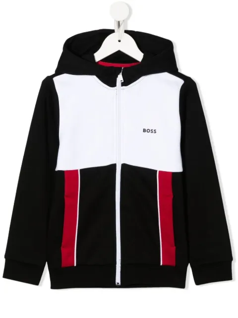 BOSS Kidswear colour-blocked zipped hoodie
