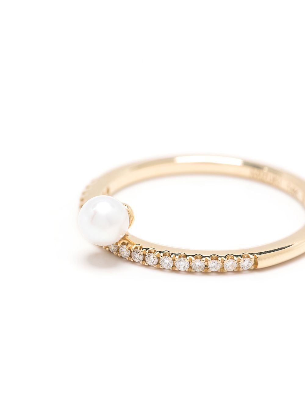 14KT YELLOW GOLD SEA OF BEAUTY DIAMOND AND PEARL BAND RING