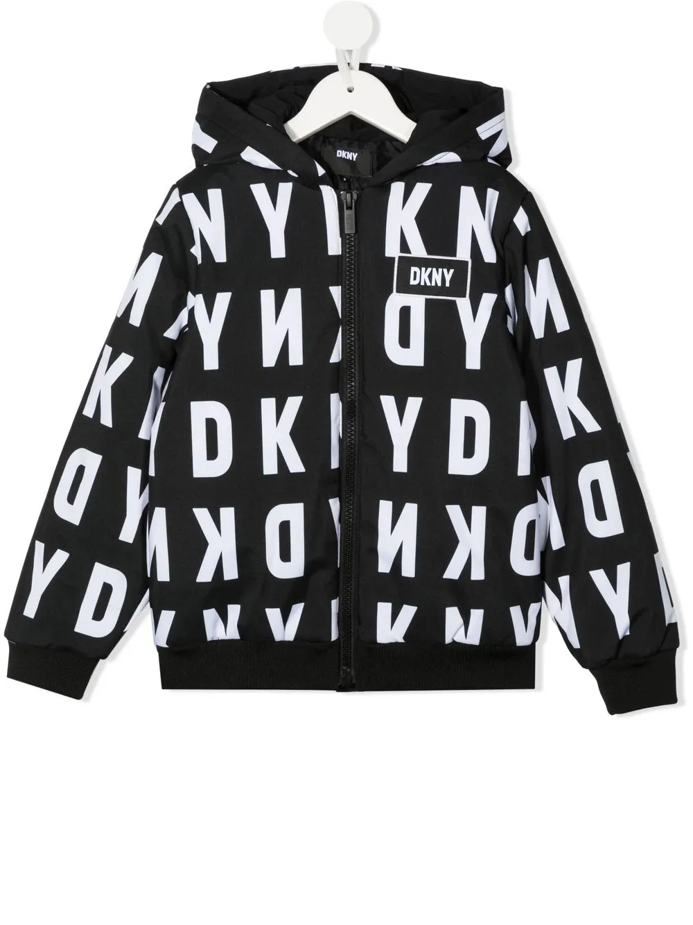 

Dkny Kids monogram-pattern hooded jacket - Black