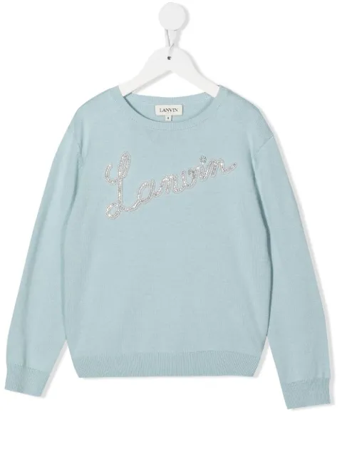 Lanvin Enfant rhinestone-logo crew-neck jumper