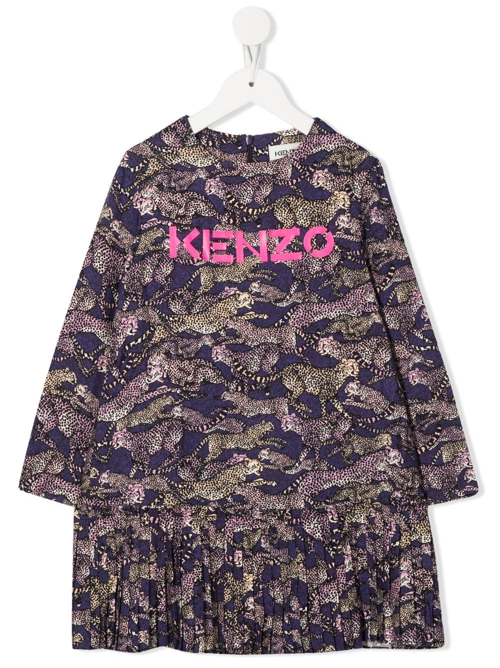 Kenzo Kids animal-print pleated dress - Purple