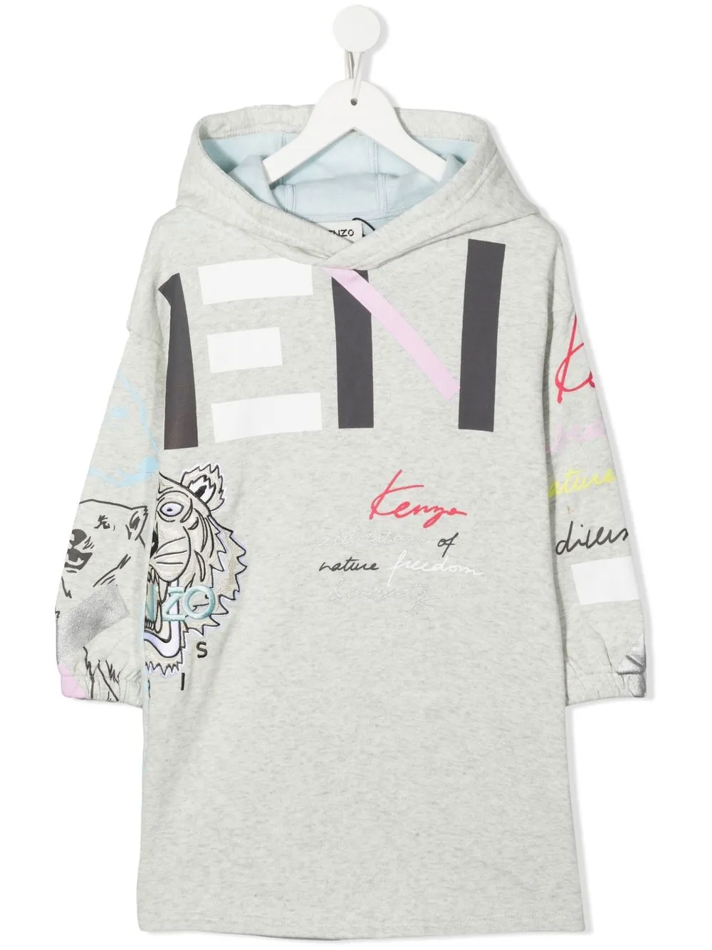 

Kenzo Kids vestido tipo hoodie con logo estampado - Gris