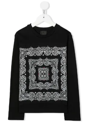 Nero T-shirt a maniche lunghe con stampa bandana Farfetch Abbigliamento Top e t-shirt T-shirt T-shirt a maniche lunghe 