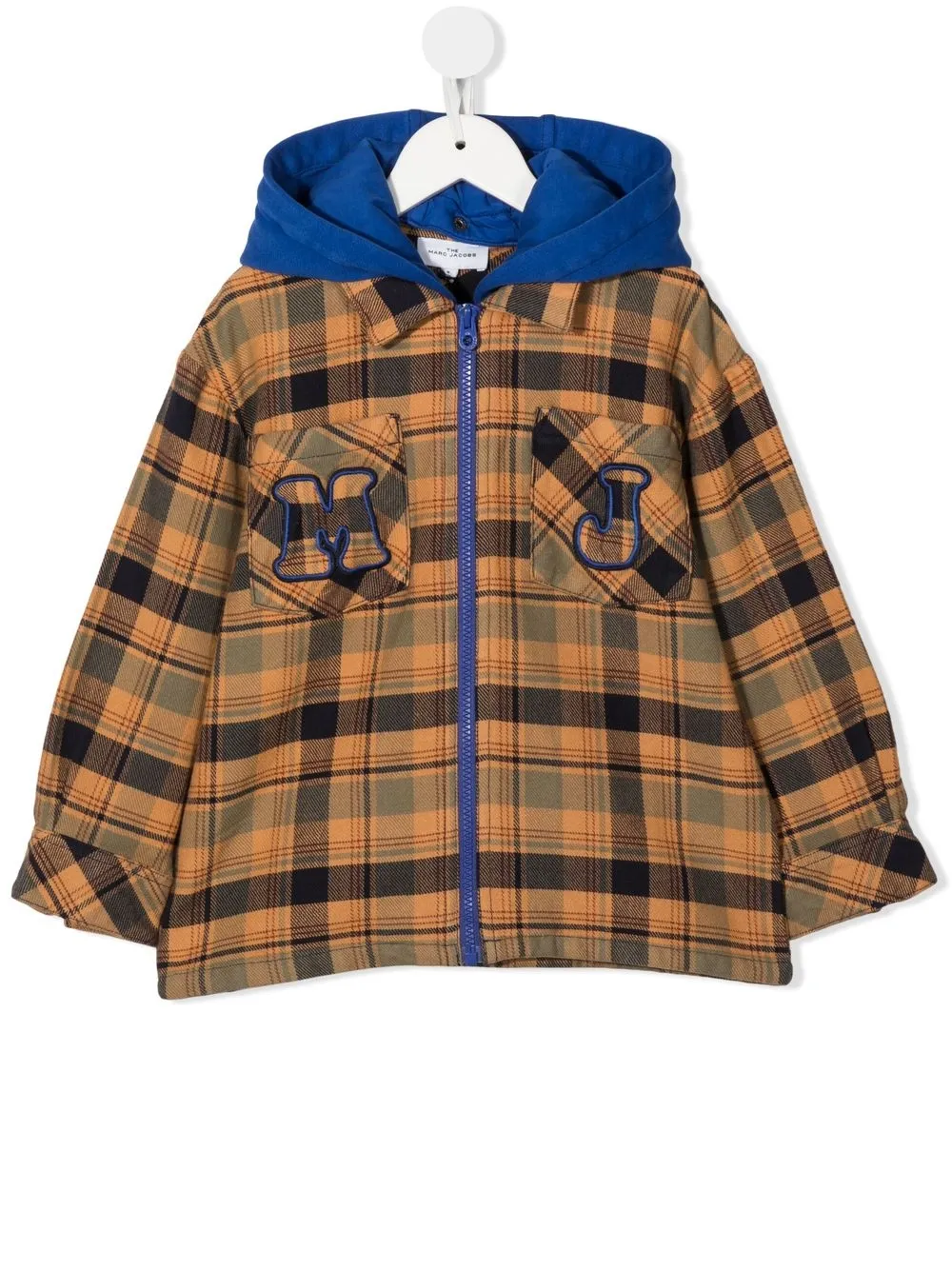 

Marc Jacobs Kids logo-embroidered check-pattern hooded overshirt - Neutrals