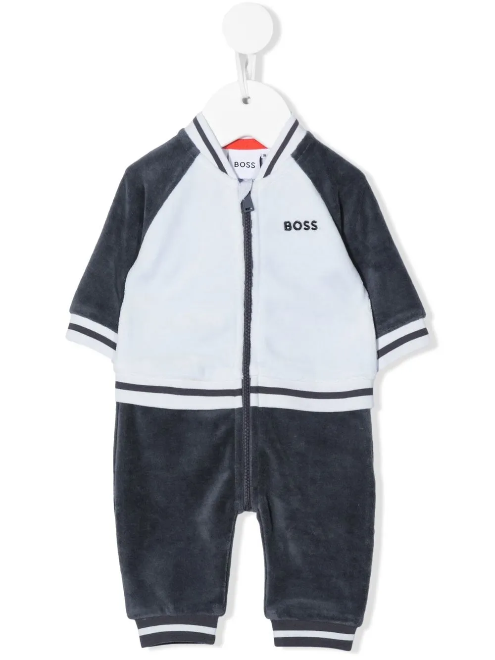 

BOSS Kidswear logo-embroidered velvet romper - Blue