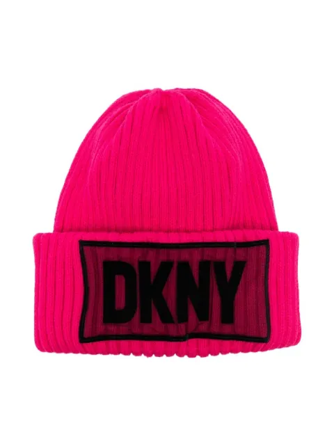 dkny kids logo刺绣罗纹套头帽