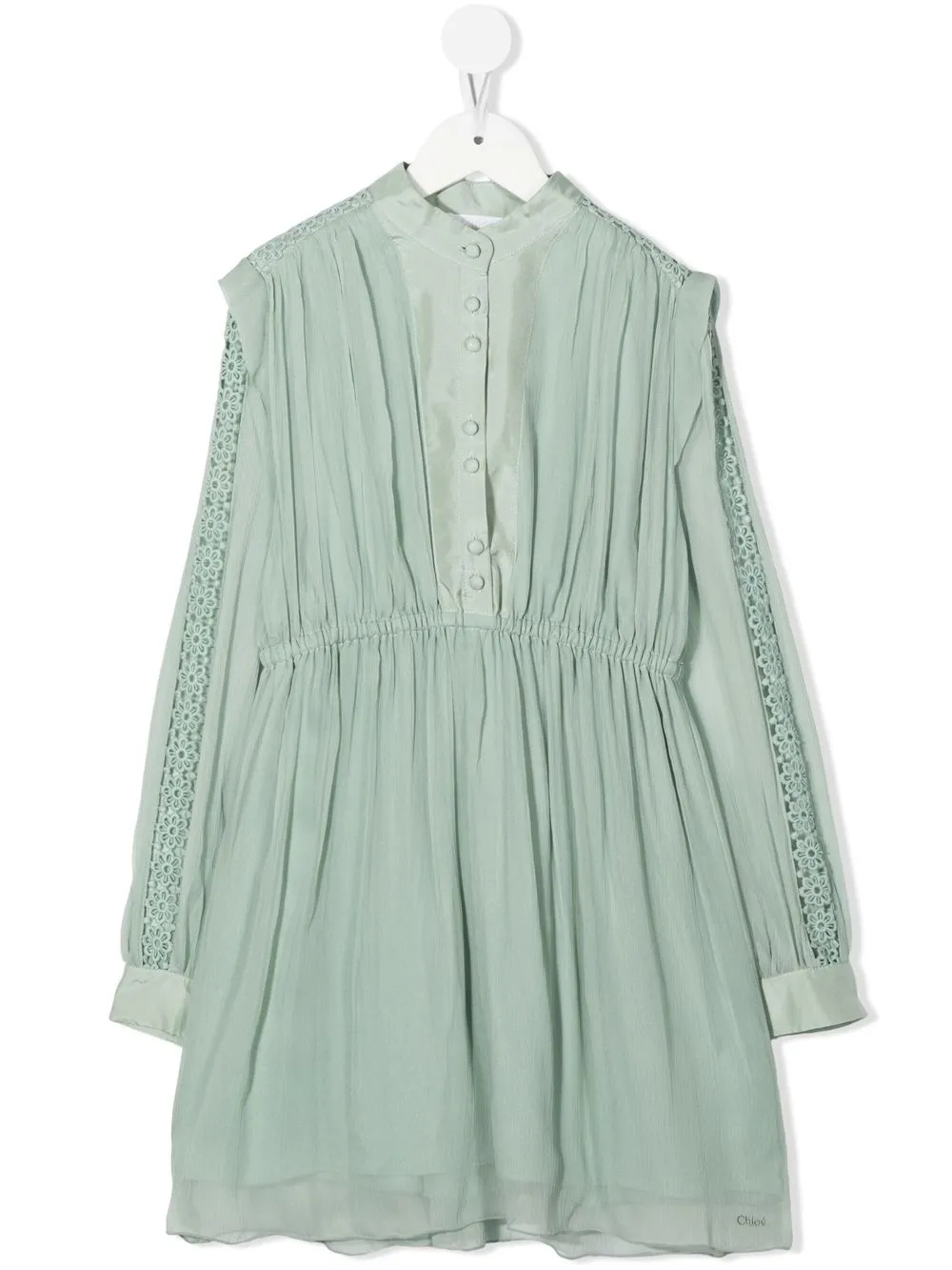 

Chloé Kids vestido midi con ribete de encaje - Verde