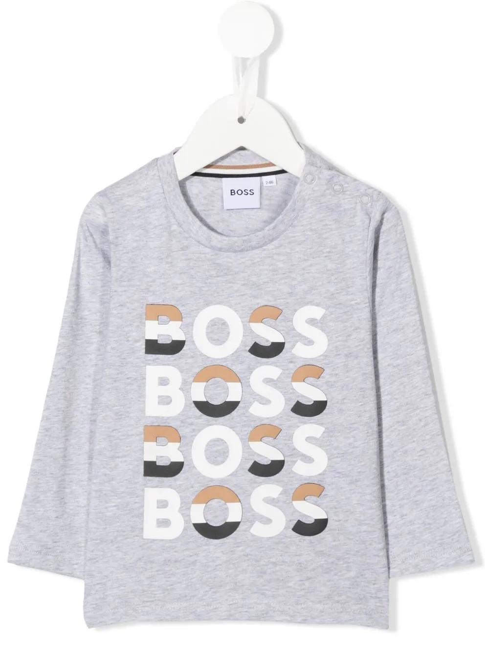 

BOSS Kidswear playera manga larga con logo estampado - Gris