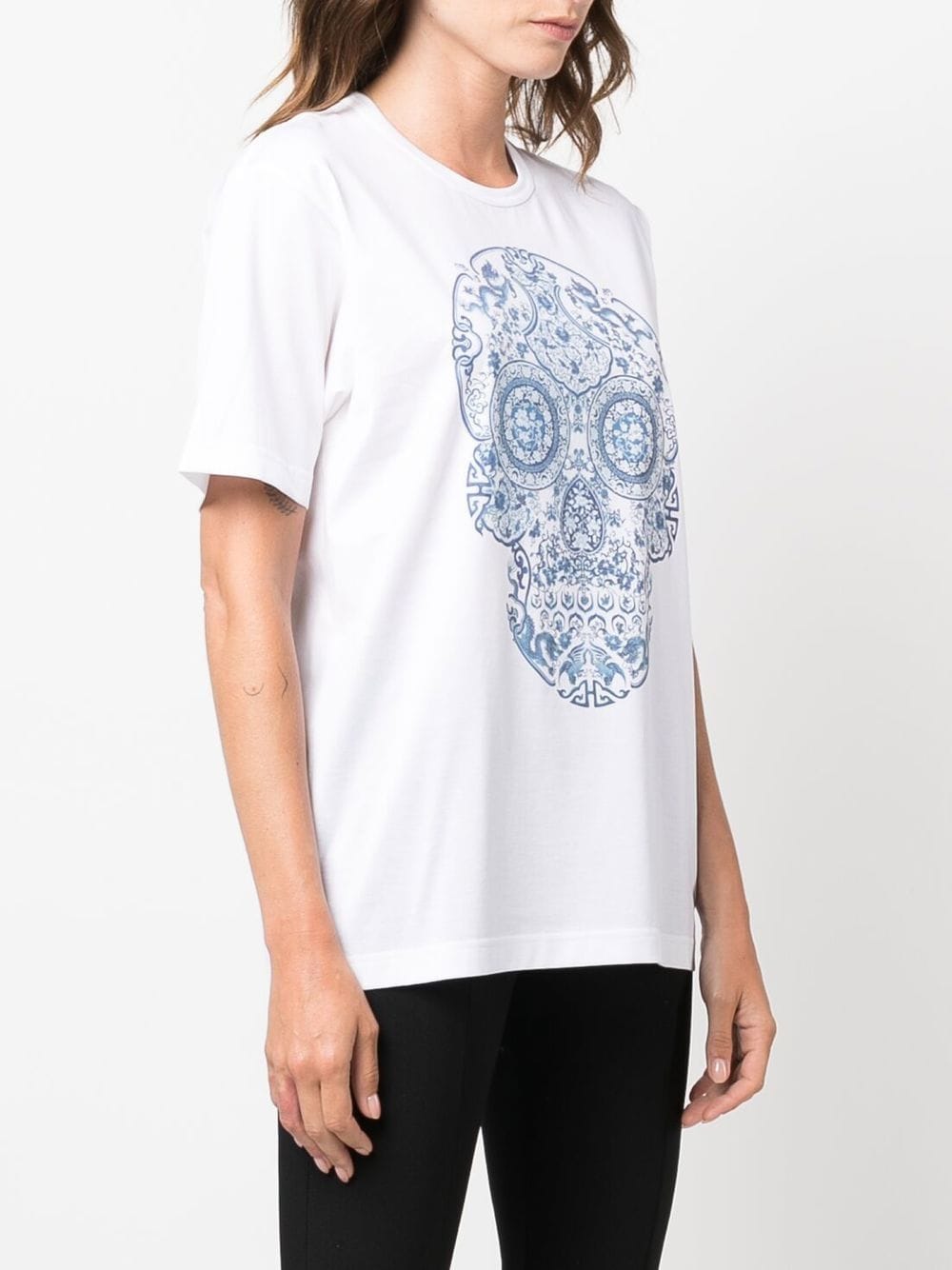Shop Junya Watanabe Skull Print Crew-neck T-shirt In White