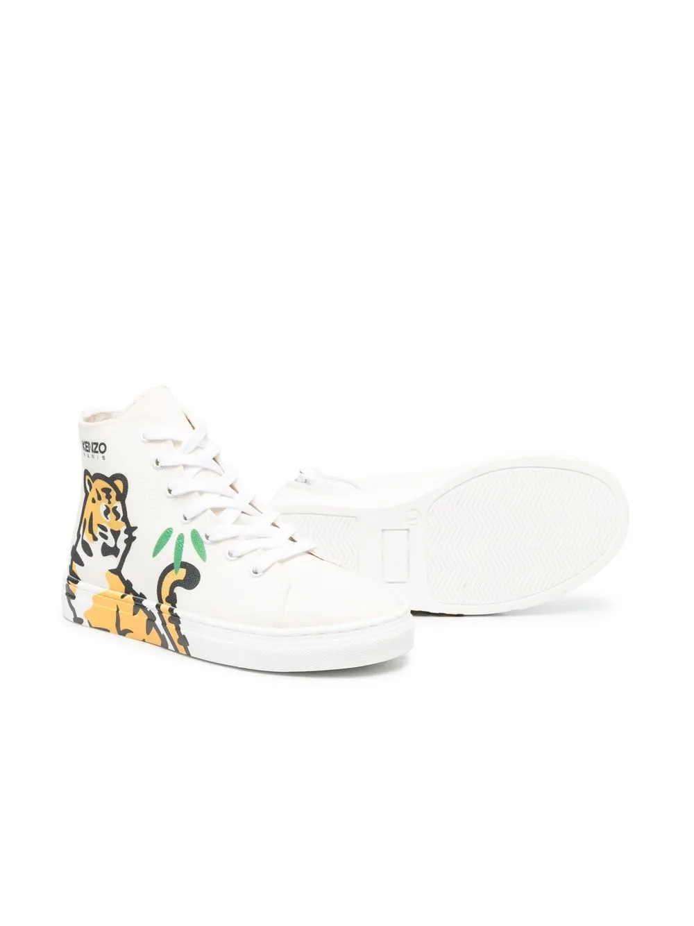 Shop Kenzo Tiger-print High-top Sneakers In Neutrals