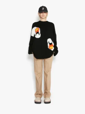 OVERSIZED SWAN CREWNECK JUMPER in black 