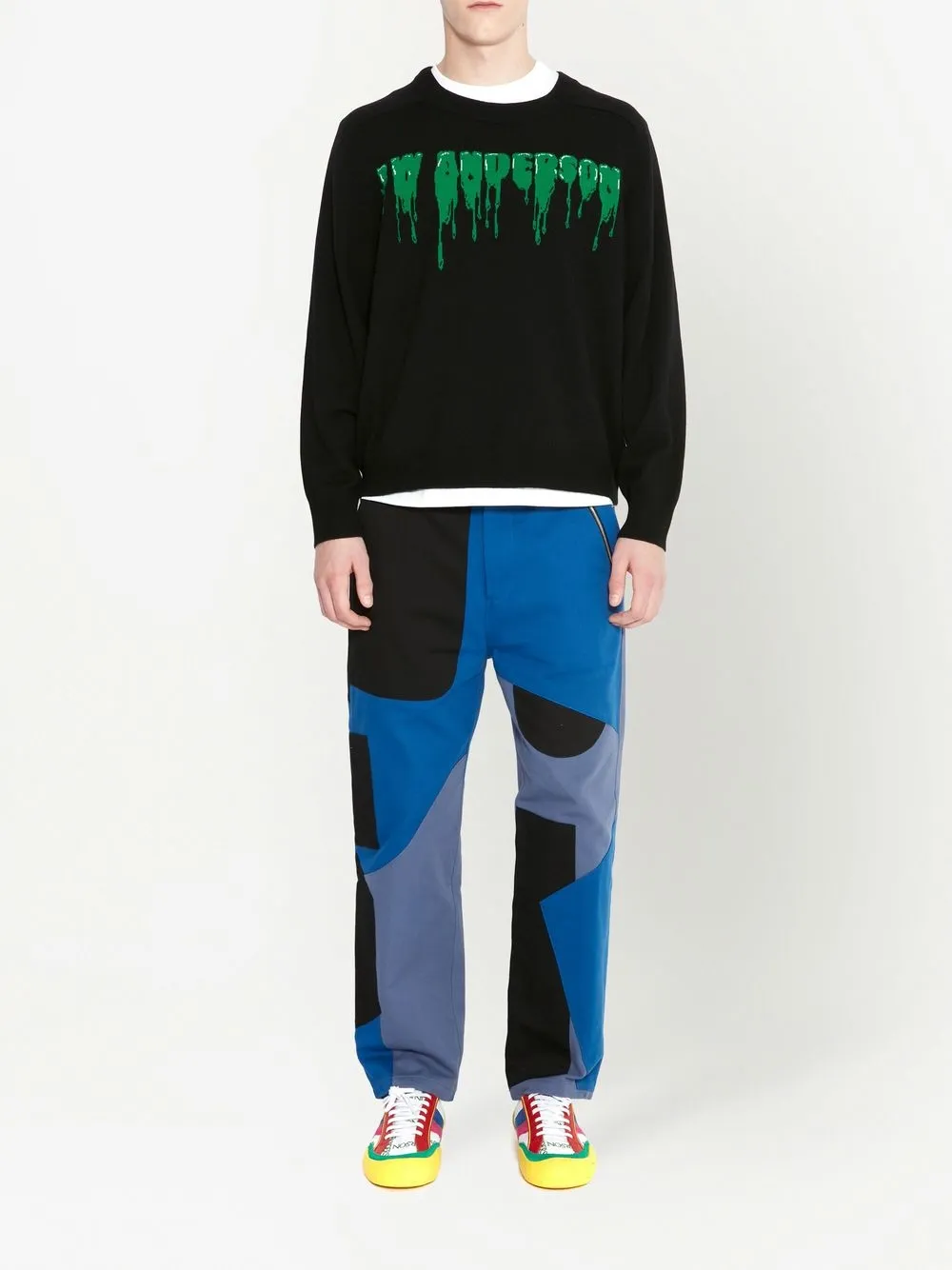 Jw Anderson Black And Green Merino Wool Jumper In Black