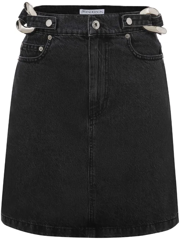 Black denim skirt with chain best sale