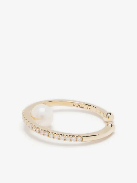 Mizuki 14kt yellow gold Sea of Beauty diamond and pearl ear cuff