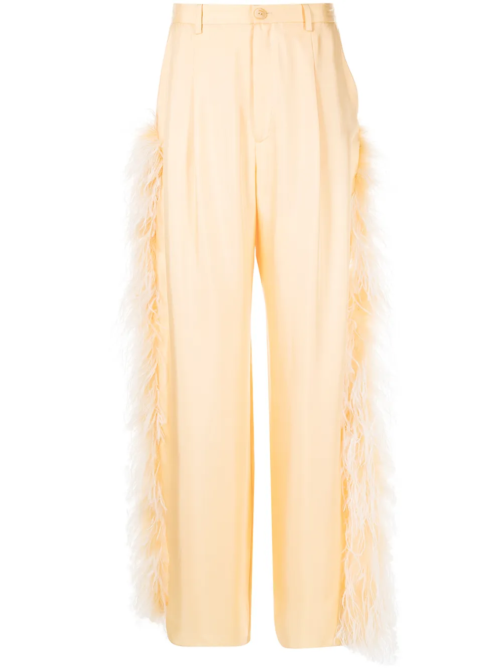 

LAPOINTE feather-trim wide-leg trousers - Yellow