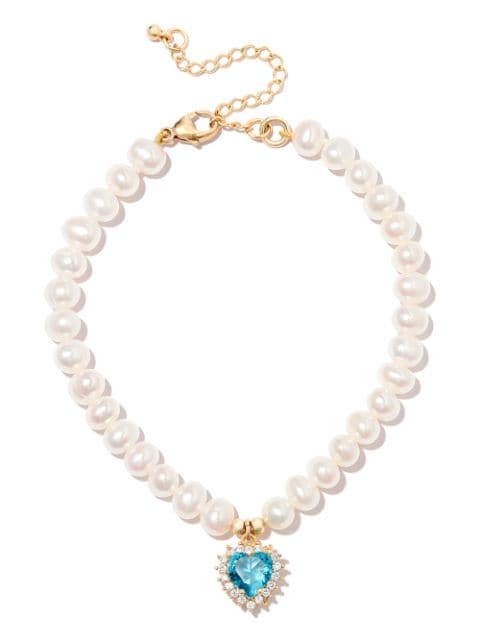 A Sinner in Pearls 18kt yellow gold blue heart pearl bracelet