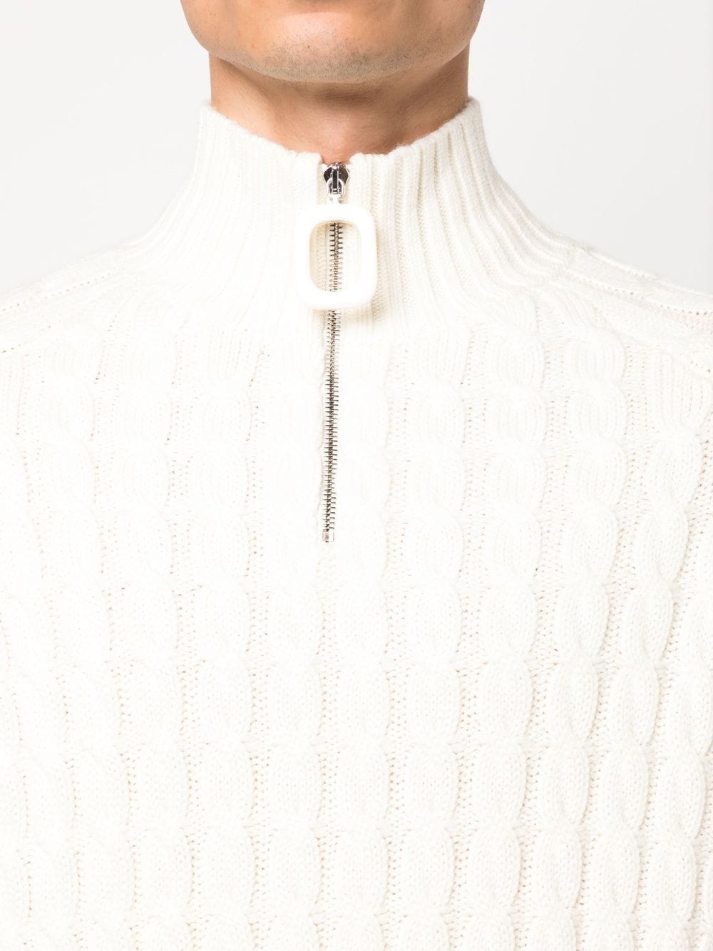 Shop Jw Anderson Henley Cable-knit Jumper In White