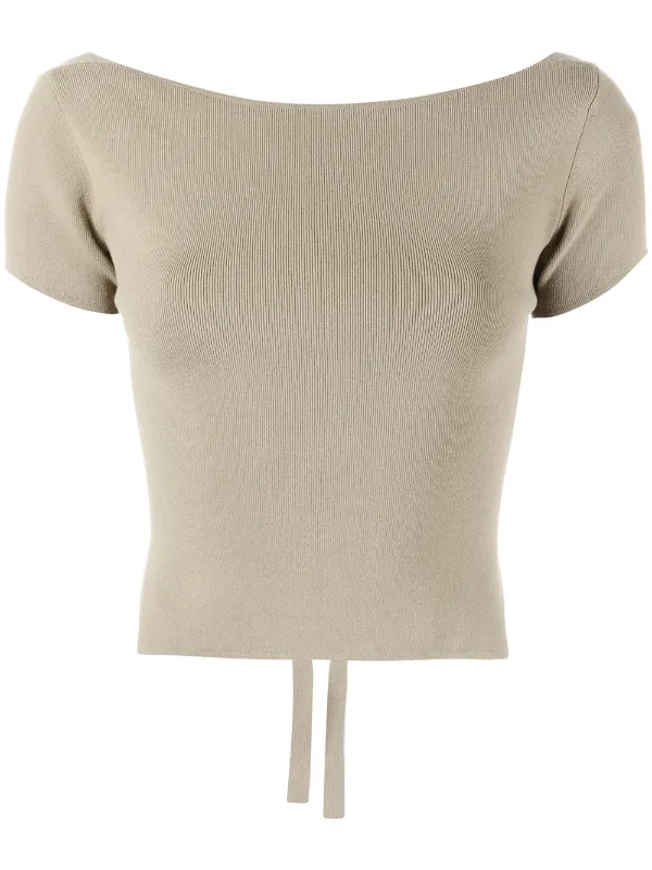 Lapointe Boat-neck Rear Tie Fastening Top in Grey