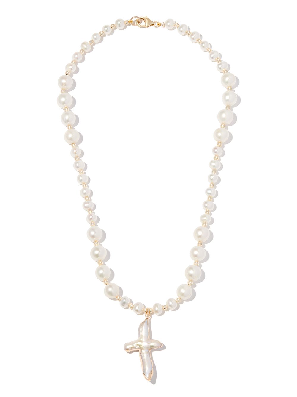 A Sinner In Pearls 18kt Yellow Gold Pearl Cross Pendant Necklace - Farfetch