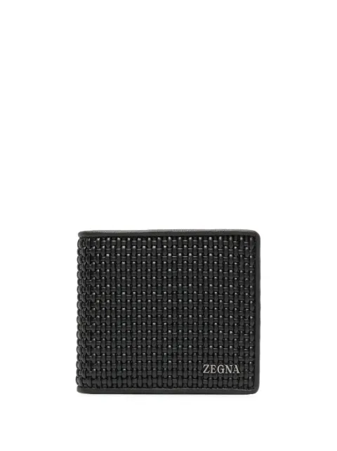 Zegna logo-detail woven leather wallet 