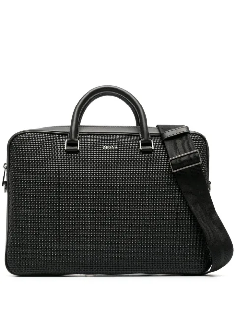 Zegna waffle-texture laptop bag