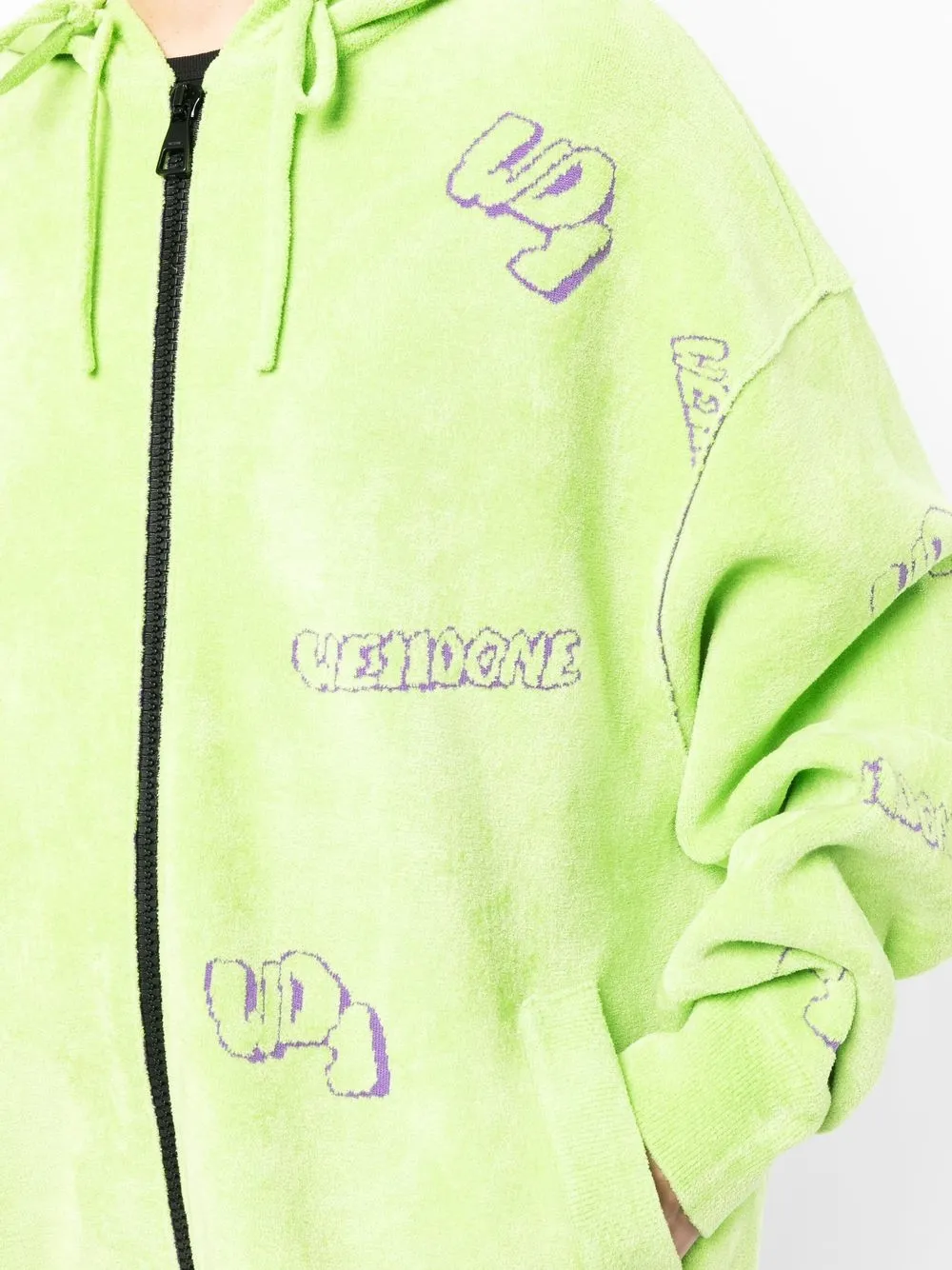 We11 Done Terry-cloth Zip-up Hoodie In Green