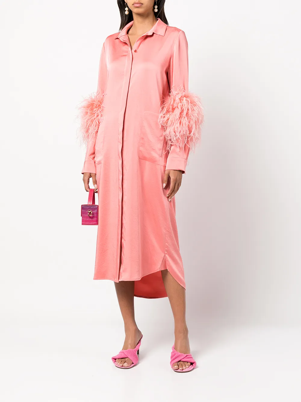LAPOINTE Blousejurk met veren afwerking - Roze