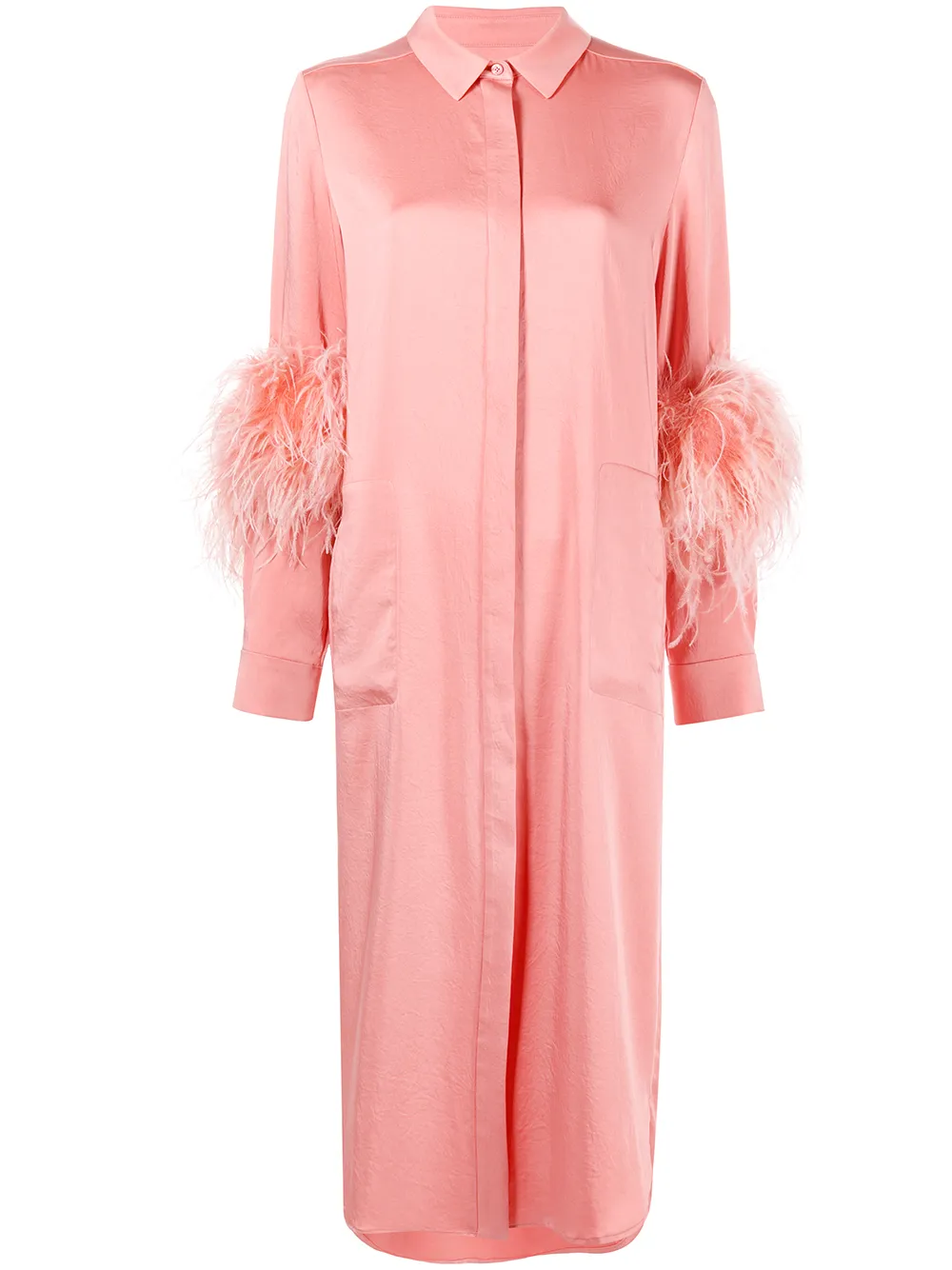 

LAPOINTE vestido camisero con ribete de plumas - Rosado