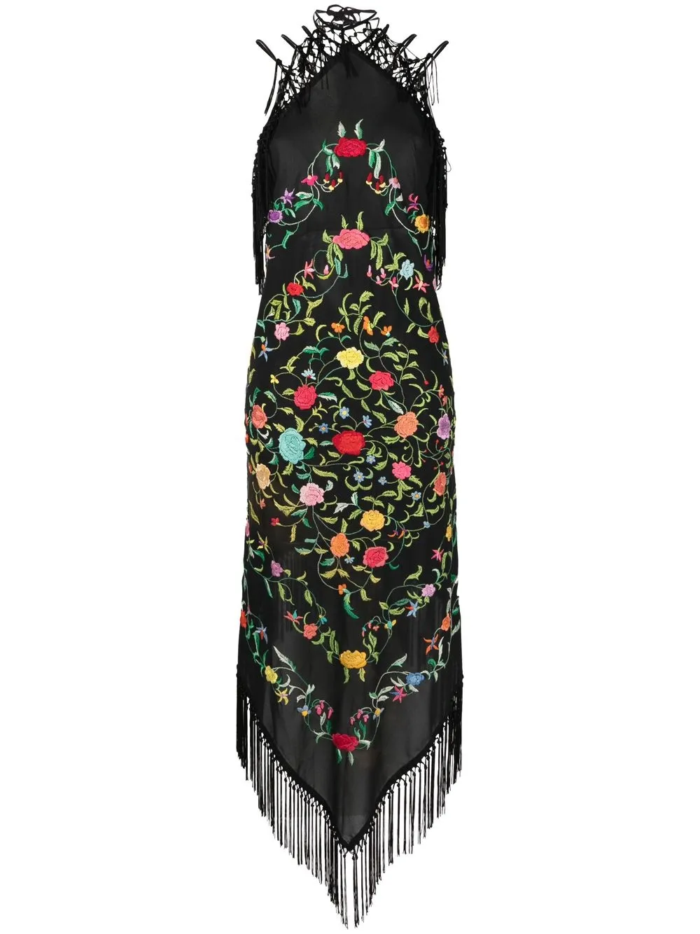 

Conner Ives Piano-Shawl floral embroidered dress - Black