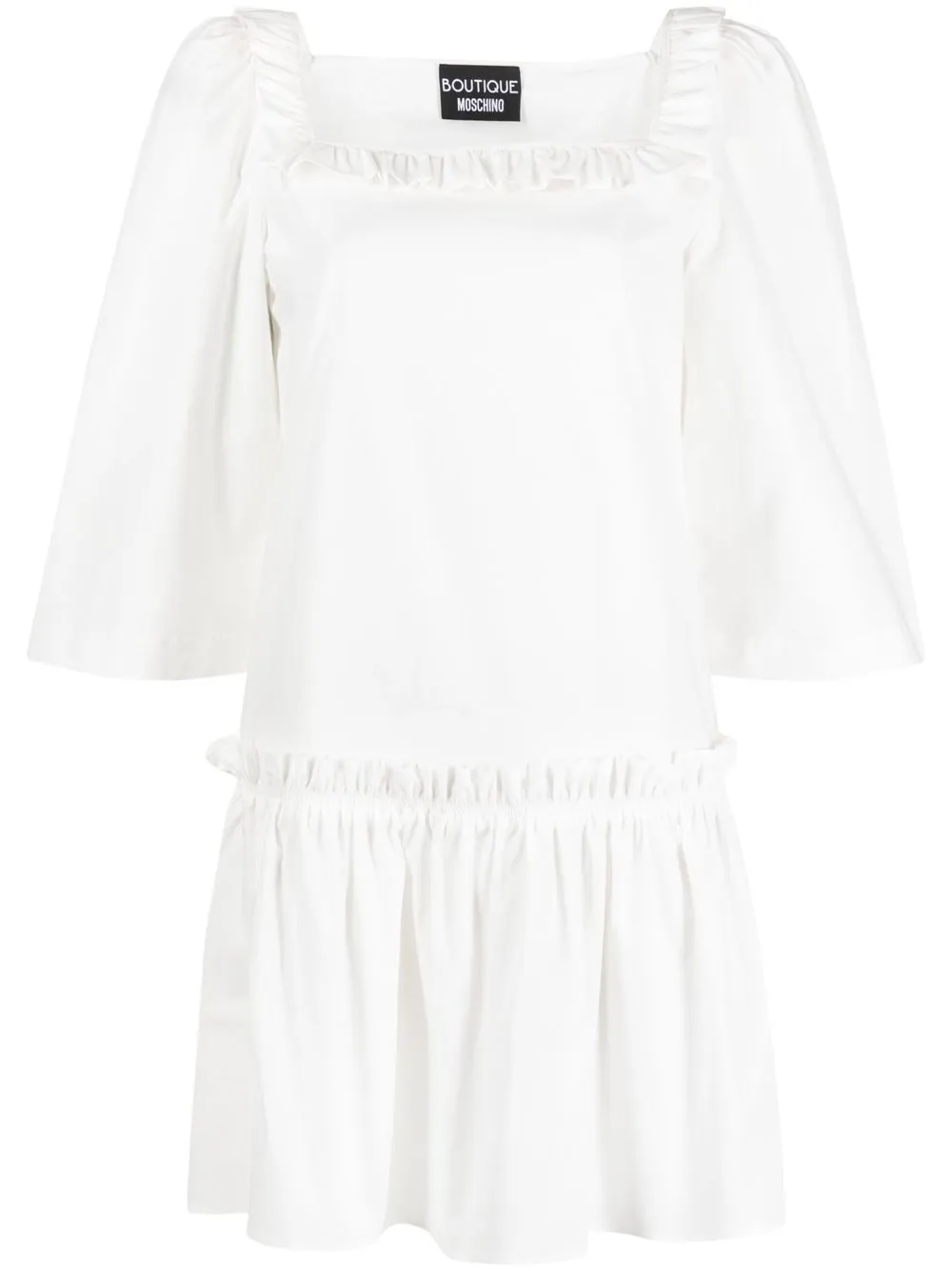 

Boutique Moschino vestido con volantes y cuello cuadrado - Blanco