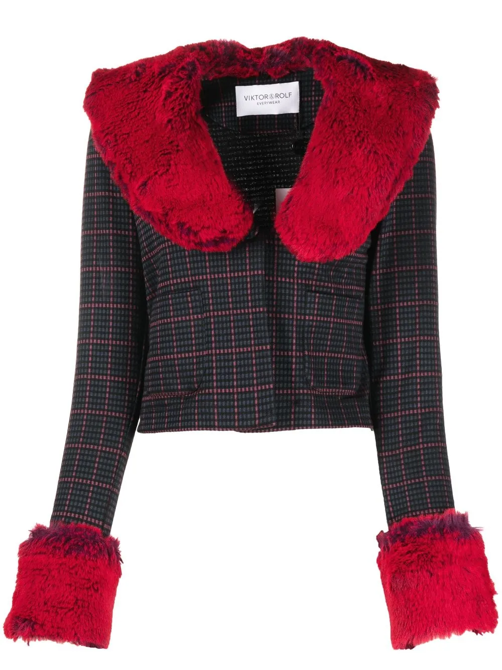 

Viktor & Rolf checked fur-trim jacket - Blue