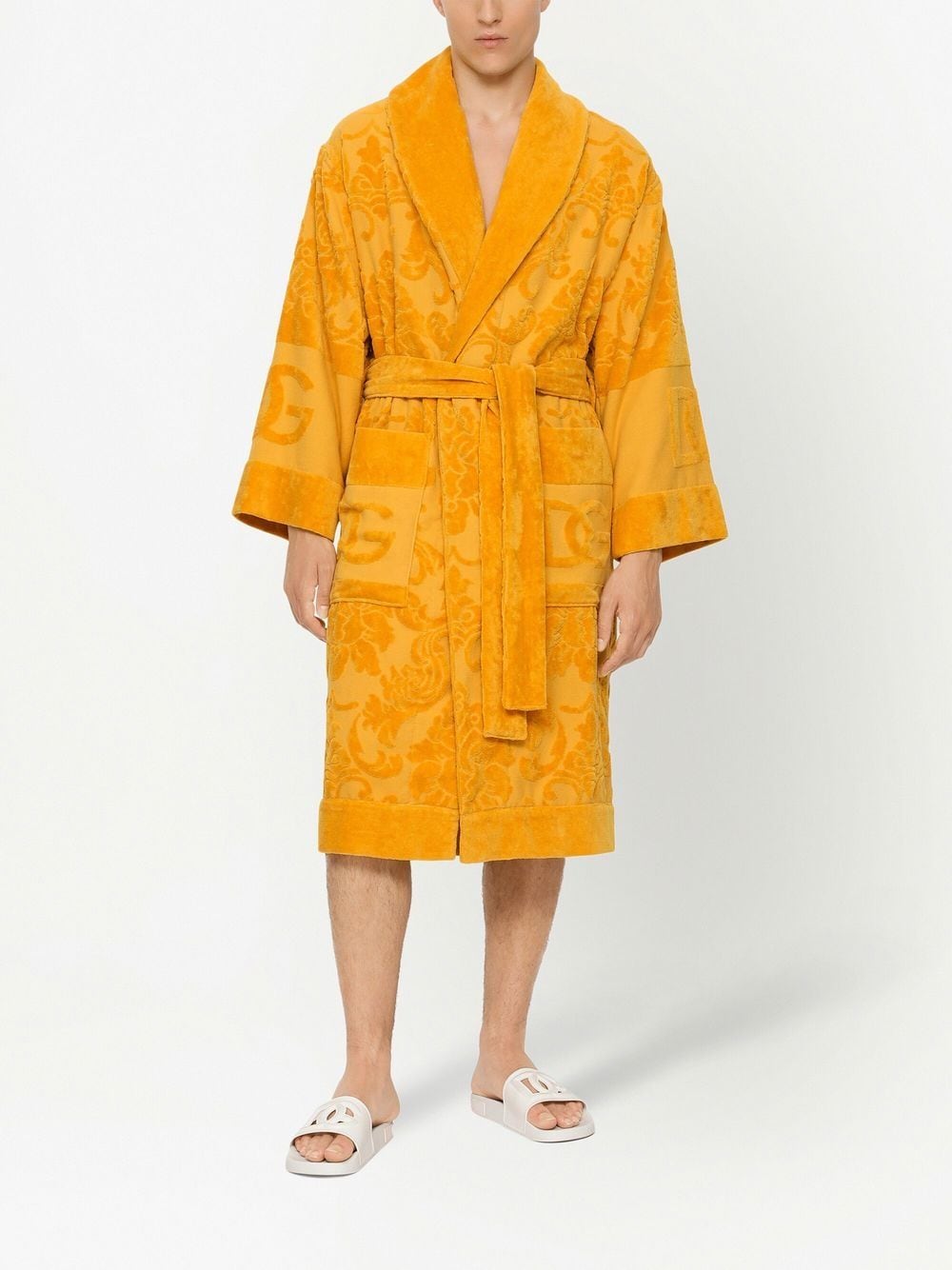 Shop Dolce & Gabbana Long Sleeve Bathrobe In Orange