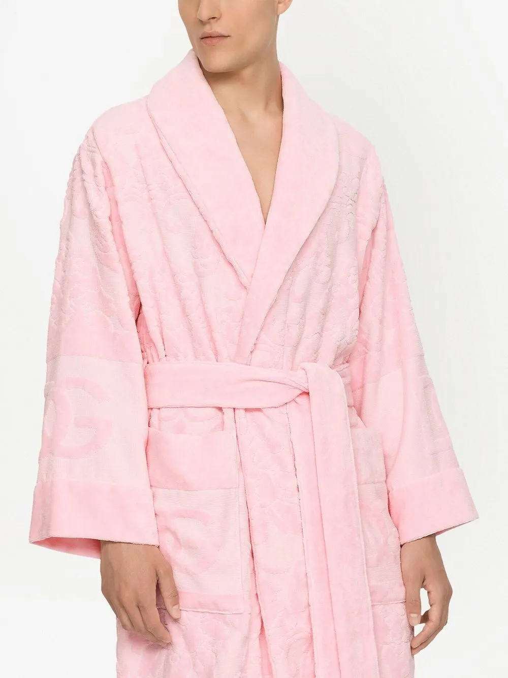  Dolce & Gabbana Frottee Bademantel Aus Jacquard   Rosa 