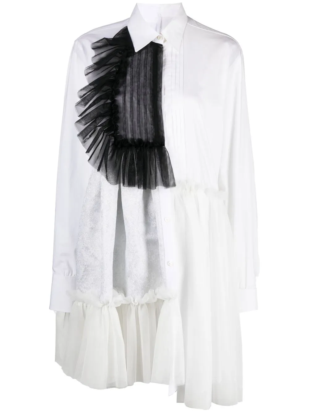 

Viktor & Rolf tulle ruffle trim shirt dress - White