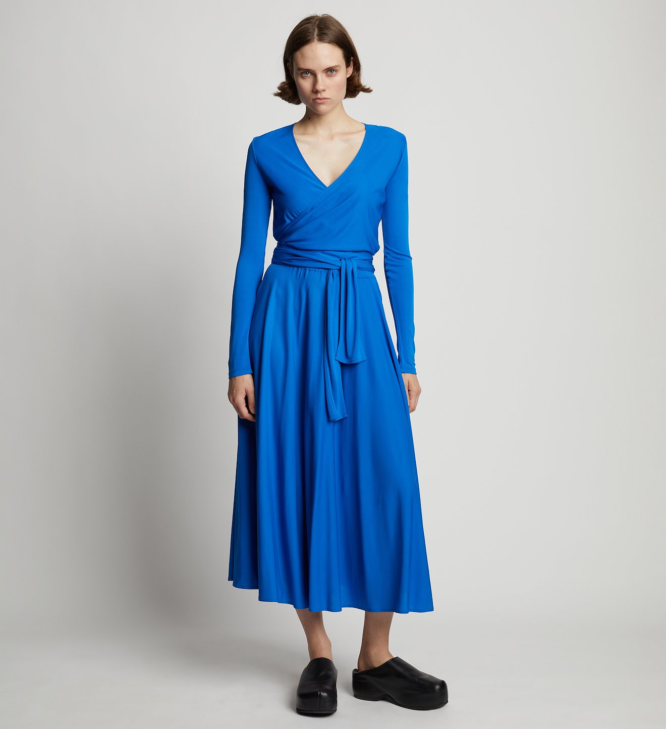 long-sleeved crepe wrap dress