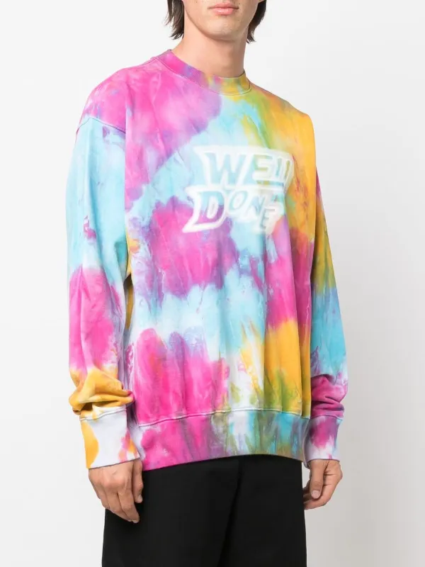 We11done logo-print tie-dye Sweatshirt - Farfetch 人気直販 OG LOGO TIEDYE CREW SWEAT PURPLE スウェット