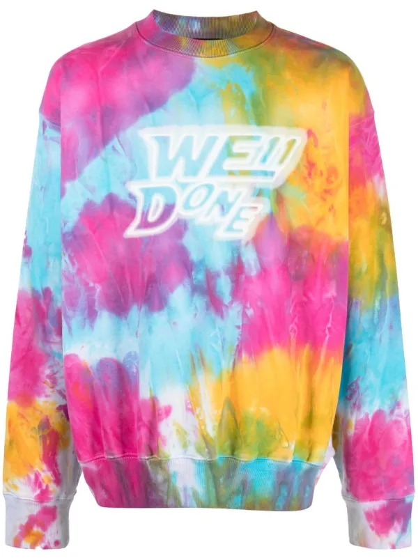We11done logo-print tie-dye Sweatshirt - Farfetch 人気直販 OG LOGO TIEDYE CREW SWEAT PURPLE スウェット
