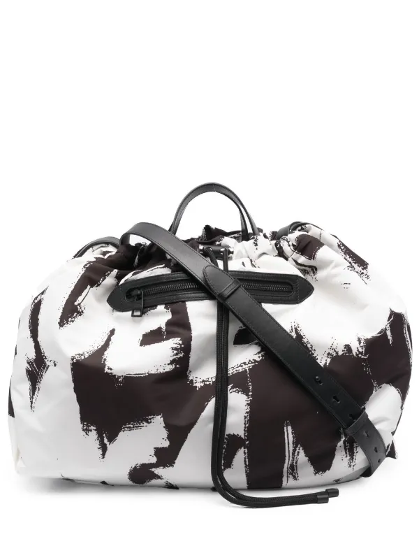 Alexander McQueen Men's Allover Graffiti Logo Leather Messenger Bag