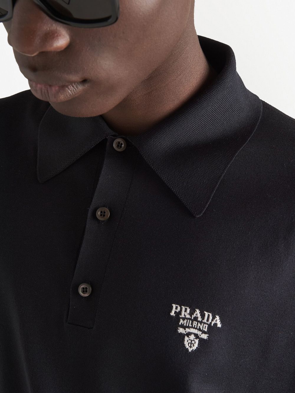 Shop Prada Logo-embroidered Silk Polo Shirt In Black